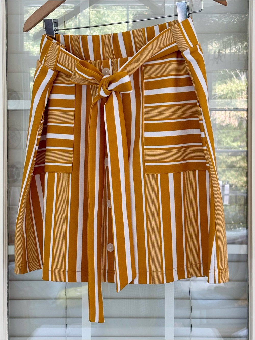 Vandy, Mizzou fans! Large, Striped Mustard/White Tie-Waist Skirt, NWT